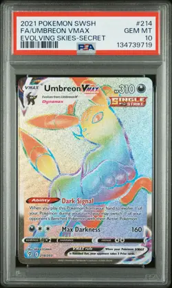 2021 POKEMON SWORD & SHIELD EVOLVING SKIES SECRET FULL ART/UMBREON VMAX PSA 10 - Image 1