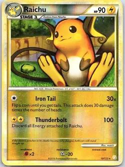 Raichu 10/123 Reverse Holo HeartGold SoulSilver - Pokemon Card - LP - Image 1