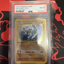 1999 POKEMON BASE SET 1ST EDITION #8 MACHAMP-HOLO PSA 8 - Image 1