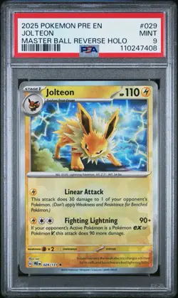 2025 Pokemon Prismatic Evolutions Jolteon Master Ball 029 Mint PSA 9 Rare Holo - Image 1