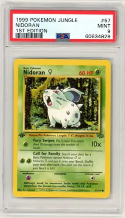 1999 Pokemon Jungle #57 Nidoran 1st Edition PSA 9 - Image 1