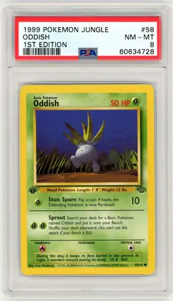 1999 Pokemon Jungle #58 Oddish 1st Edition PSA 8 - Image 1