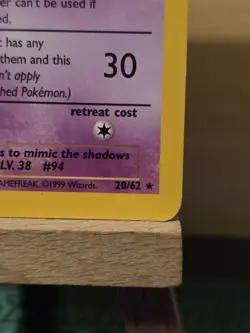 Gengar 20/62 Original Non Holo Rare Fossil Set Pokemon Card WOTC TCG 1999 - Image 4