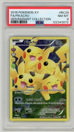 2016 Pokemon XY Generations Pikachu Radiant Collection Full Art #RC29 PSA 8 - Image 1