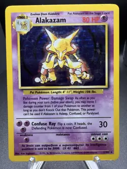 Pokemon TCG Alakazam Base Set Holo Card 1/102 Unlimited Rare MP - Image 1