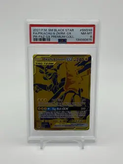 2021 POKEMON PREMIUM COLLECTION PROMO #SM248 FULL ART/PIKACHU & ZEKROM GX PSA 8 - Image 1