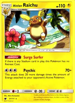 Crimson Invasion Pokemon TCG Pokemon Alolan Raichu Regular Rare - Image 1