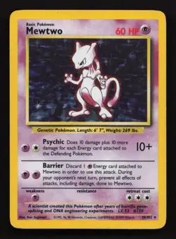 Pokemon TCG Mewtwo Base Set Holo Rare Card 10/102 Vintage 1999 Unlimited - Image 1