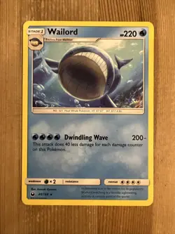 Pokemon TCG Wailord Sun & Moon: Celestial Storm 40/168 Regular Rare MP - Image 1