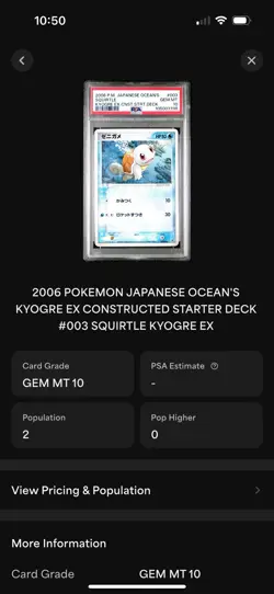 POP 2 Squirtle 003/016 EX Kyogre Starter Deck 2006 Japanese PSA 10 Pokemon - Image 4
