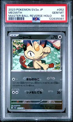 MEOWTH MASTERBALL HOLO PSA 10 052/165 POKEMON 151 SV2A JAPANESE - Image 1