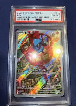 Pokemon Center Exclusive Stamped Promo Riolu Black Star Promo PSA 8 MEP 2025 - Image 2