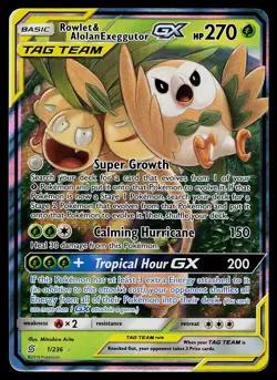 Pokemon Card - Rowlet & Alolan Exeggutor GX Unified Minds 1/236 Ultra Rare - Image 1