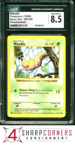 1999 POKEMON BASE SET SHADOWLESS #69 WEEDLE CGC 8.5 - Image 1