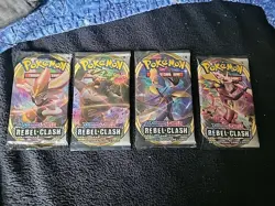 Pokemon Sword & Shield Rebel Clash Sleeved Booster Pack Art Set (4 Packs) - Image 1