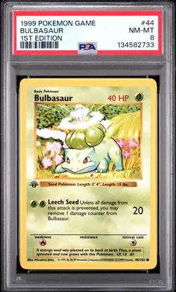1999 Pokemon Game #44 Bulbasaur 1st Edition Shadowless PSA 8 NM-MT - Image 1
