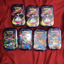 Lot of 7 Pokemon Sealed Tins 2 Packs In Each Destine Rivals & Mega Evolution - Image 1