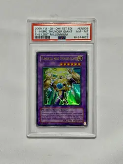 Yu-Gi-Oh Elemental HERO Thunder Giant TLM The Lost Millennium 1st Edition PSA 8 - Image 1