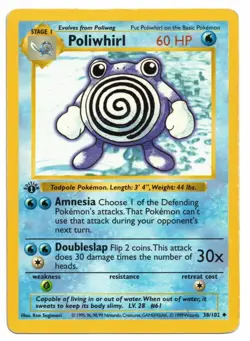 Pokemon Card: Poliwhirl 38/102 1st Edition Shadowless Base Set! GD - Image 1