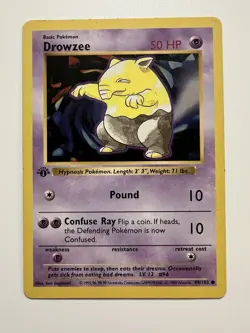 Drowzee 1st Edition Shadowless Pokemon Card Base Set 49/102 English - Image 1