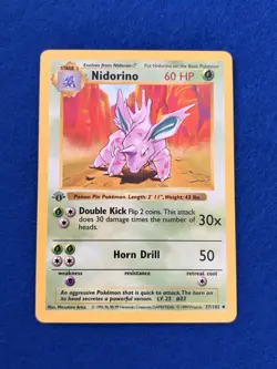 Pokemon Card - Nidorino Base Set (Shadowless) 37/102 Uncommon 1st Edition - Image 1