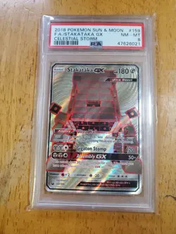 PSA 8 GEM MINT Stakataka GX 159/168 Celestial Storm Full Art Holo Pokemon 2018 - Image 1