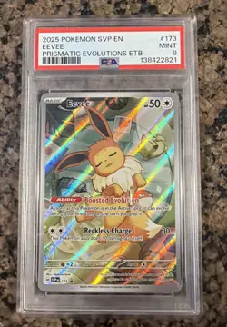 2025 POKEMON PRISMATIC EVOLUTIONS ELITE TRAINER BOX SVP EN-SV #173 EEVEE PSA 9 - Image 1