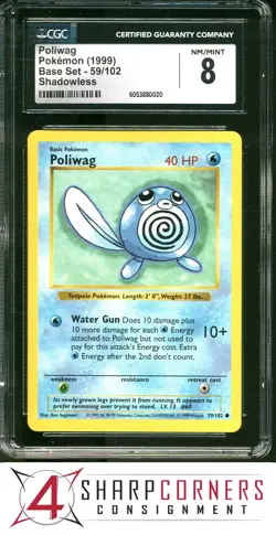 1999 POKEMON BASE SET SHADOWLESS #59 POLIWAG CGC 8 - Image 1