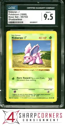 1999 POKEMON BASE SET SHADOWLESS #55 NIDORAN CGC 9.5 - Image 1