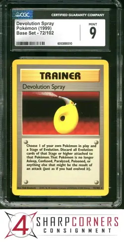 1999 POKEMON BASE SET #72 DEVOLUTION SPRAY CGC 9 - Image 1