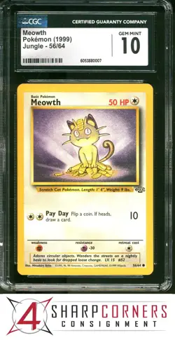 1999 POKEMON JUNGLE #56 MEOWTH CGC 10 - Image 1