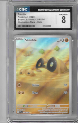 2023 POKEMON SANDILE SCARLET & VIOLET ILLUSTRATION RARE HOLO 216/198 CGC 8 - Image 1