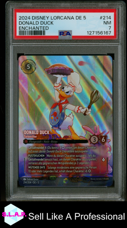 DONALD DUCK ENCHANTED DISNEY LORCANA GERMAN DE 5-SHIMMERING SKIES 2024 214 PSA 7 - Image 1