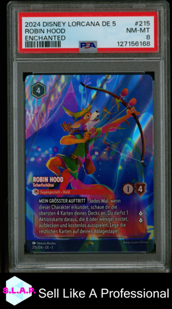 ROBIN HOOD ENCHANTED DISNEY LORCANA GERMAN DE 5-SHIMMERING SKIES 2024 215 PSA 8 - Image 1