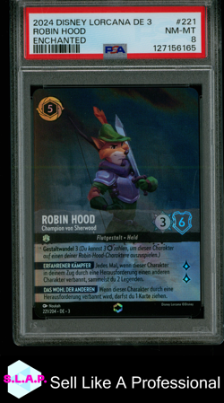 ROBIN HOOD ENCHANTED DISNEY LORCANA GERMAN DE 3-INTO THE INKLANDS 2024 221 PSA 8 - Image 1