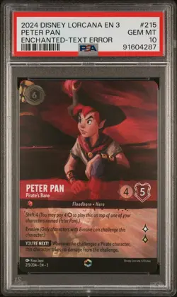 Disney Lorcana Peter Pan Text Error Enchanted #215/204 PSA 10 - Image 1