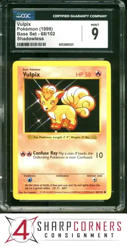 1999 POKEMON BASE SET SHADOWLESS #68 VULPIX CGC 9 - Image 1