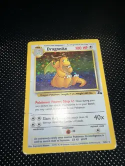 Pokemon TCG Dragonite Holo Rare Unlimited Card 4/62 Fossil Base Set 1999 Damaged - Image 1
