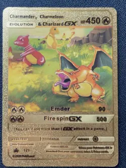 Charmander, Charmeleon, Charizard GX Gold Foil Vinyl Art Collector Card MP/DMG - Image 1