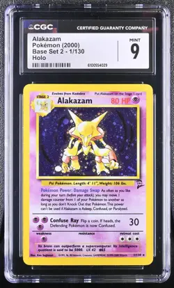 POKEMON 2000 Base Set 2 ALAKAZAM #1 Holo Vintage ⭐CGC 9 MINT⭐ - Image 1