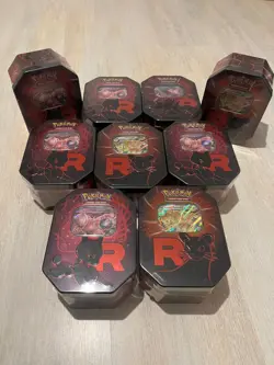 Pokemon TCG Destined Rivals Team Rocket Set of 9 Sealed Tins - Image 1