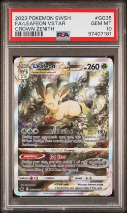 2023 POKEMON SWORD & SHIELD CROWN ZENITH #GG35 FULL ART/LEAFEON VSTAR PSA 10 - Image 1