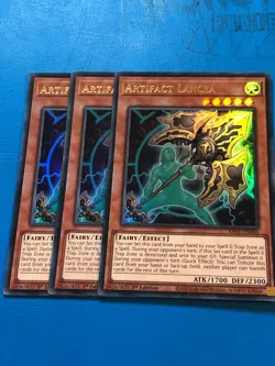 YUGIOH 3x Ultra Rare Artifact Lancea RA01-EN006 1st Edition - Image 1