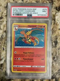 PSA 9 Pokemon Special Delivery Charizard P.M. Center UK Holo Promo SWSH075 Mint - Image 1