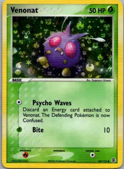Venonat 84/112 Common FireRed & LeafGreen Pokemon Reverse Holo Moderately Played - Image 1