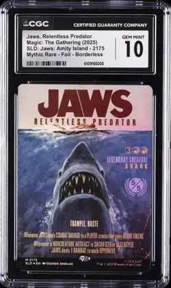 2025 MTG MYTHIC RARE FOIL BORDERLESS JAWS RELENTLESS PREDATOR CGC 10 GEM MINT - Image 1