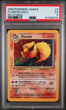 1999 Pokemon Jungle Holo No Symbol Error Flareon #3B PSA 5 - Image 1