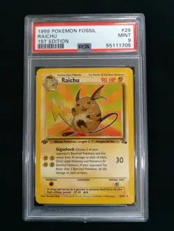 Graded PSA 9 RAICHU #29 1999 Pokemon Fossil 1ST EDITION MINT - Image 1