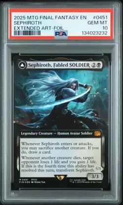 2025 MTG FINAL FANTASY #0451 SEPHIROTH, FABLED SOLDIER EXTENDED ART FOIL PSA 10 - Image 1