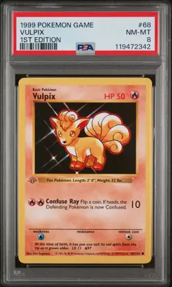 1999 Pokemon Game #68 Vulpix PSA 8 1st Edition GREY STAMP - Image 1